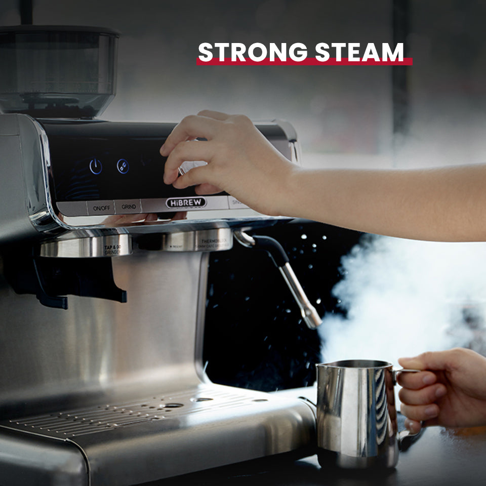 HiBREW H7 steam wand preparing milk