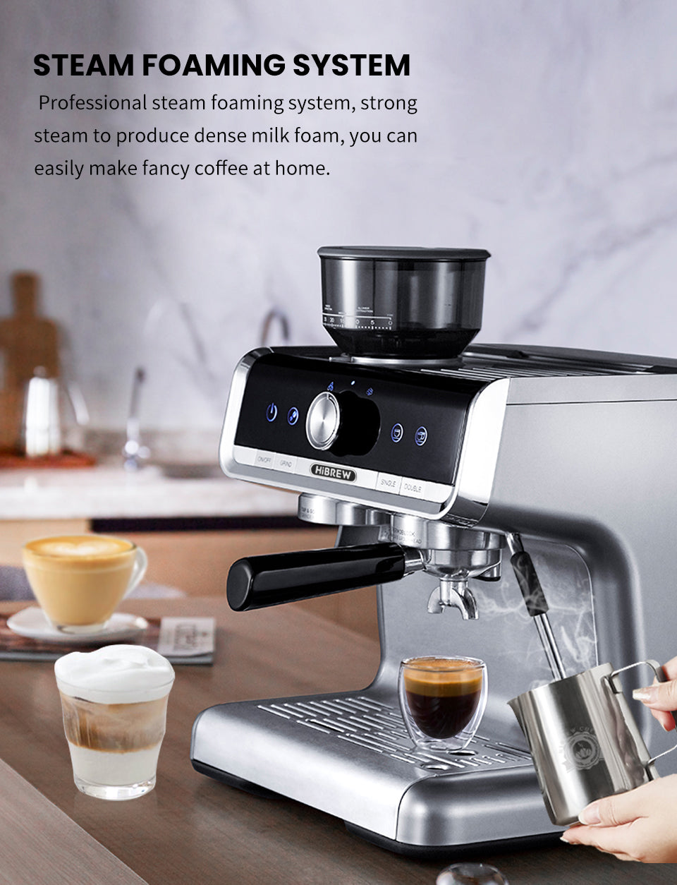 HiBREW H7 brewing and milk preparation