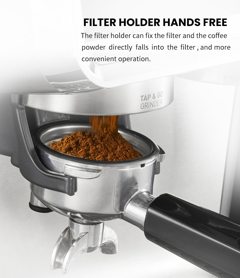HiBREW H7 grinder dispensing coffee into portafilter