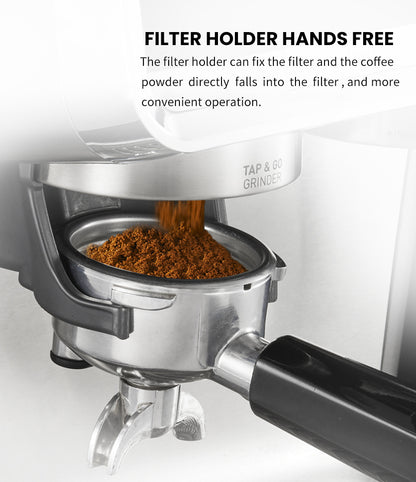 HiBREW H7 grinder dispensing coffee into portafilter