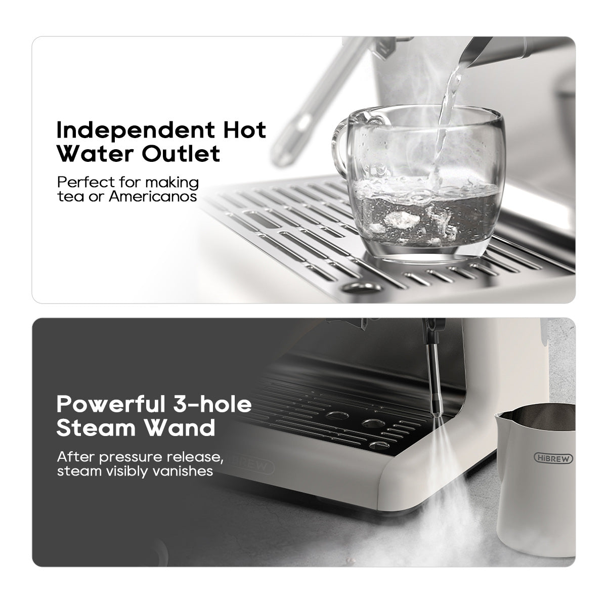 HiBREW H7B hot water outlet and steam wand