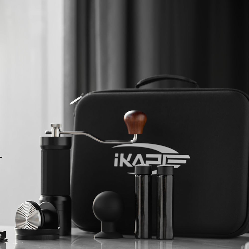 IKAPE carrying bag on a coffee counter with travel tools