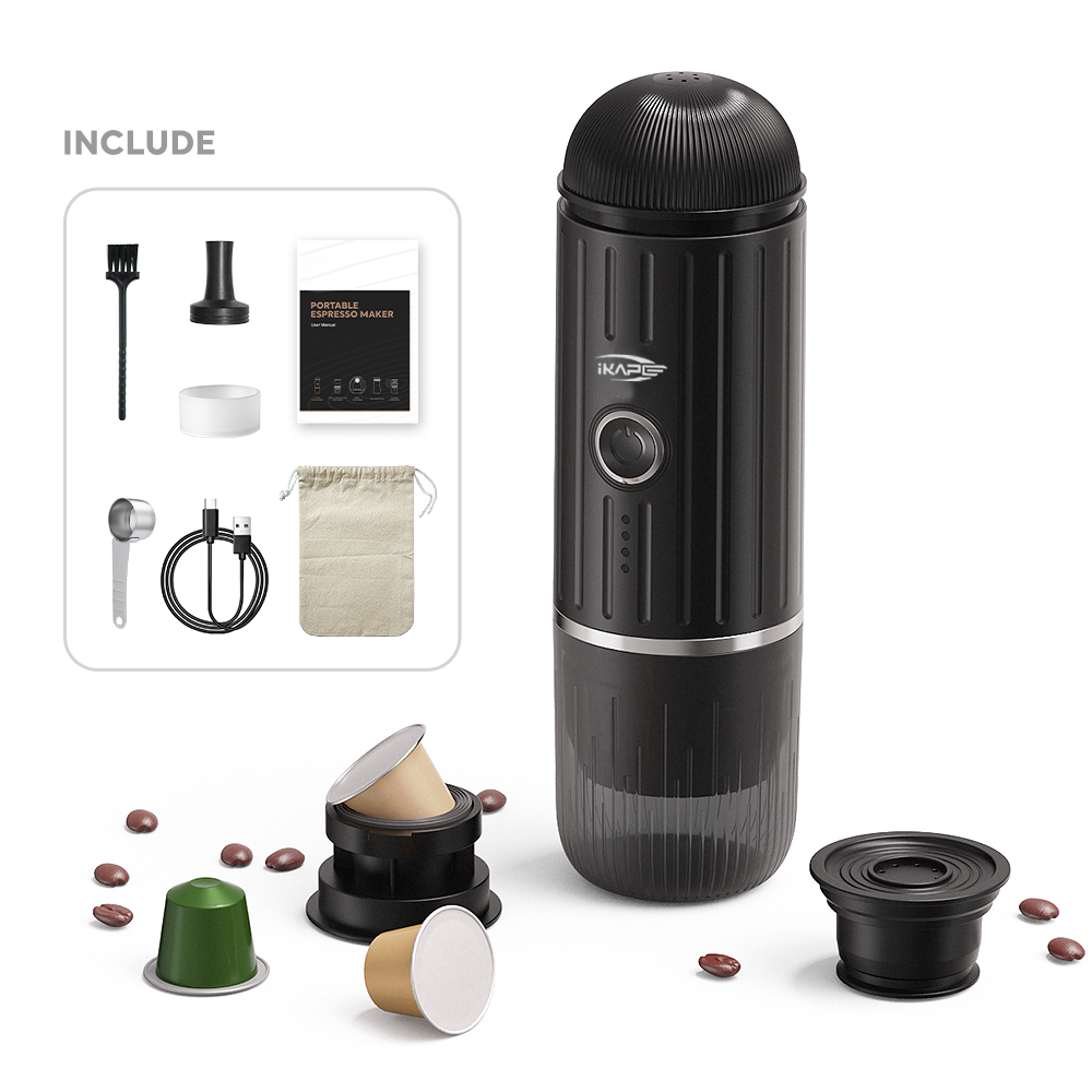 IKAPE V1 manufacturer component overview; coffee and capsules are separate.