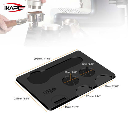 IKAPE V1 black tamping mat manufacturer dimension diagram, 295 by 217 mm; reference, not a real photograph