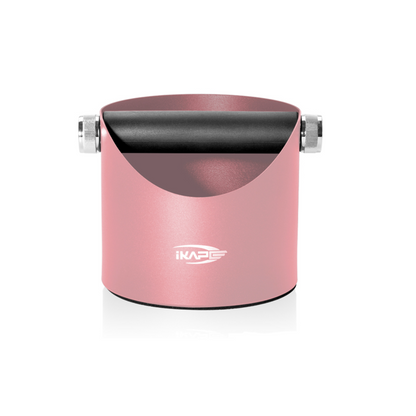 IKAPE V1 pink metal espresso knock box, front view