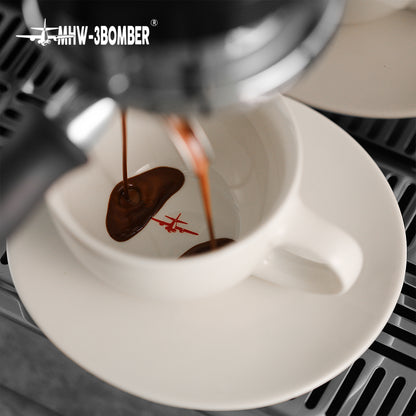 MHW-3BOMBER Mars Khaki white cup during espresso preparation