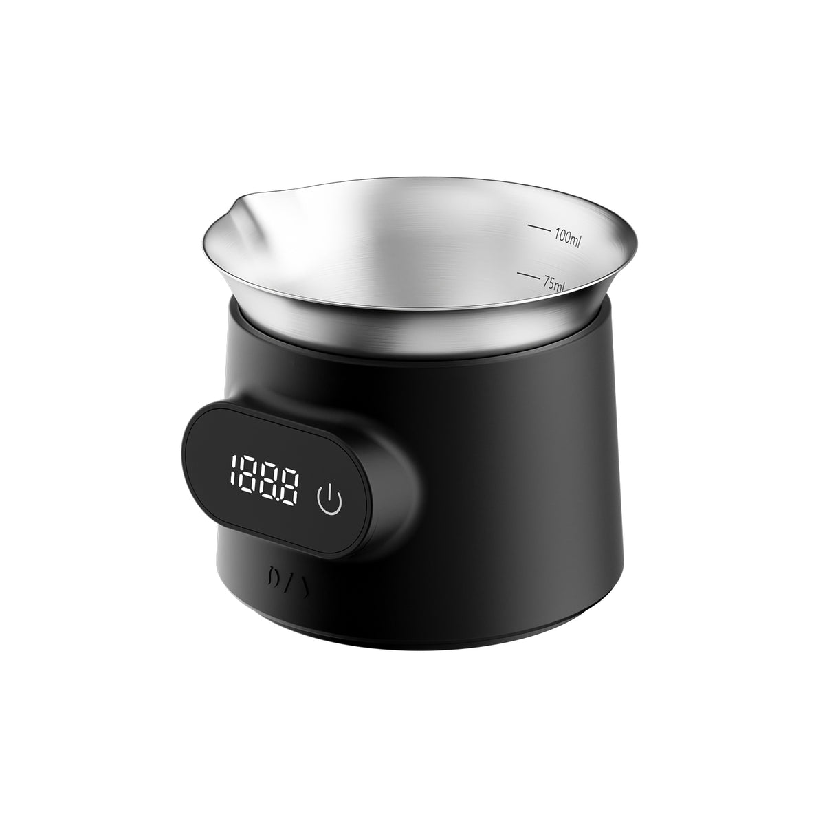 MHW-3BOMBER ES8031 black ESP coffee scale — scale base and matching cup presentation