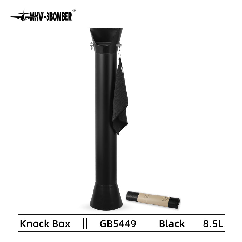 MHW-3BOMBER GB5449 black standing knock bin with the CT5304B hanging towel and GB5872 liner accessory