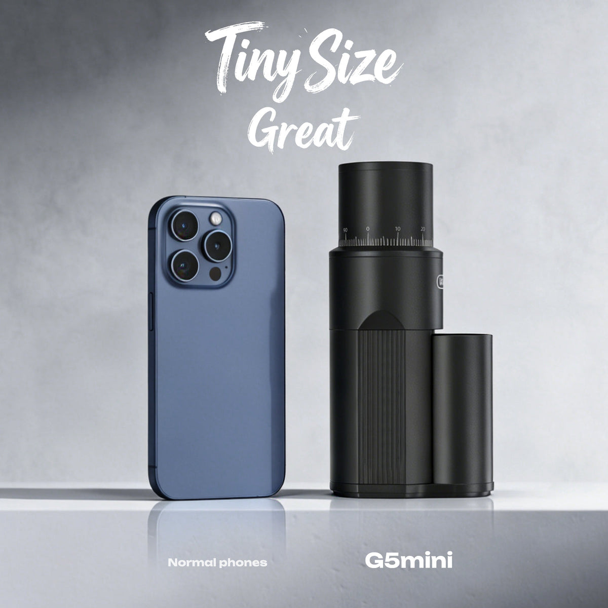 HiBREW G5mini standing beside a phone