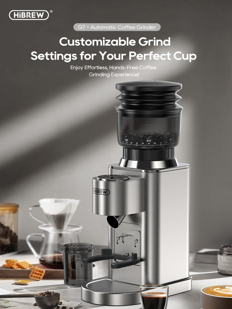 HiBREW G7 Silver grinder in a countertop coffee setup
