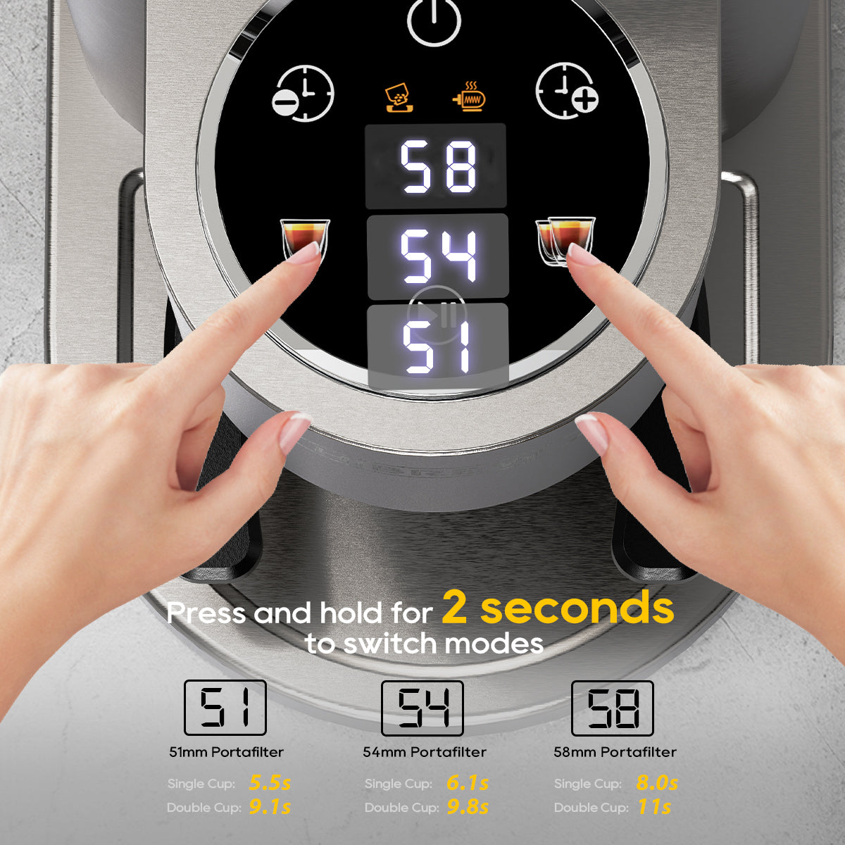 HiBREW G7 Silver grinder touch controls operated with both hands