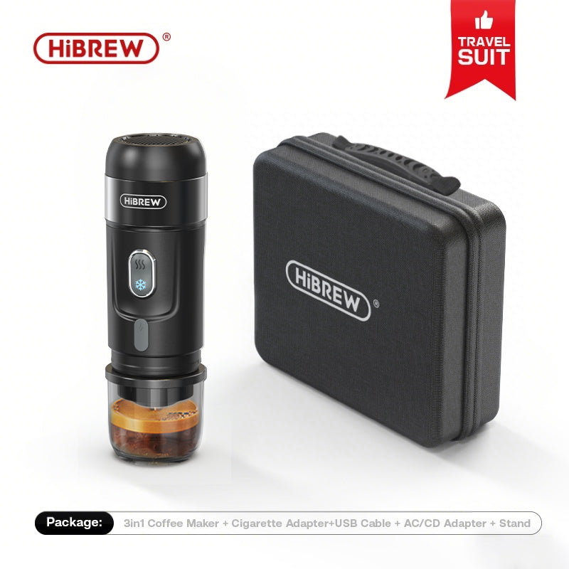 HiBREW H4A — Black travel-set manufacturer overview with case