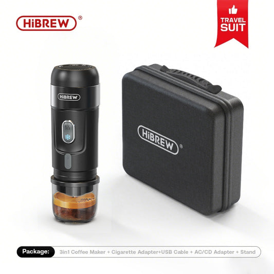 HiBREW H4A — Black travel-set manufacturer overview with case