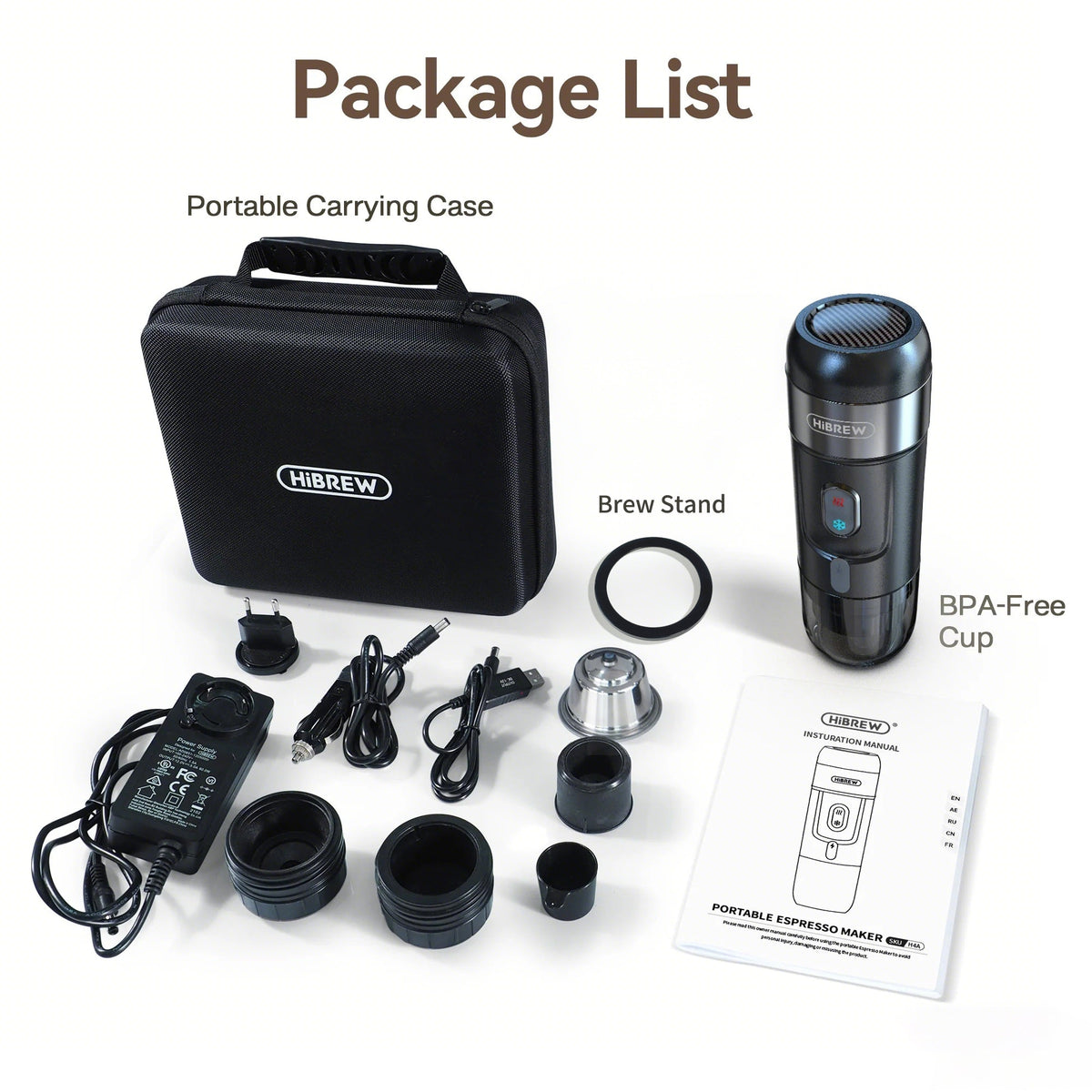 HiBREW H4A Black travel-set components and carrying case