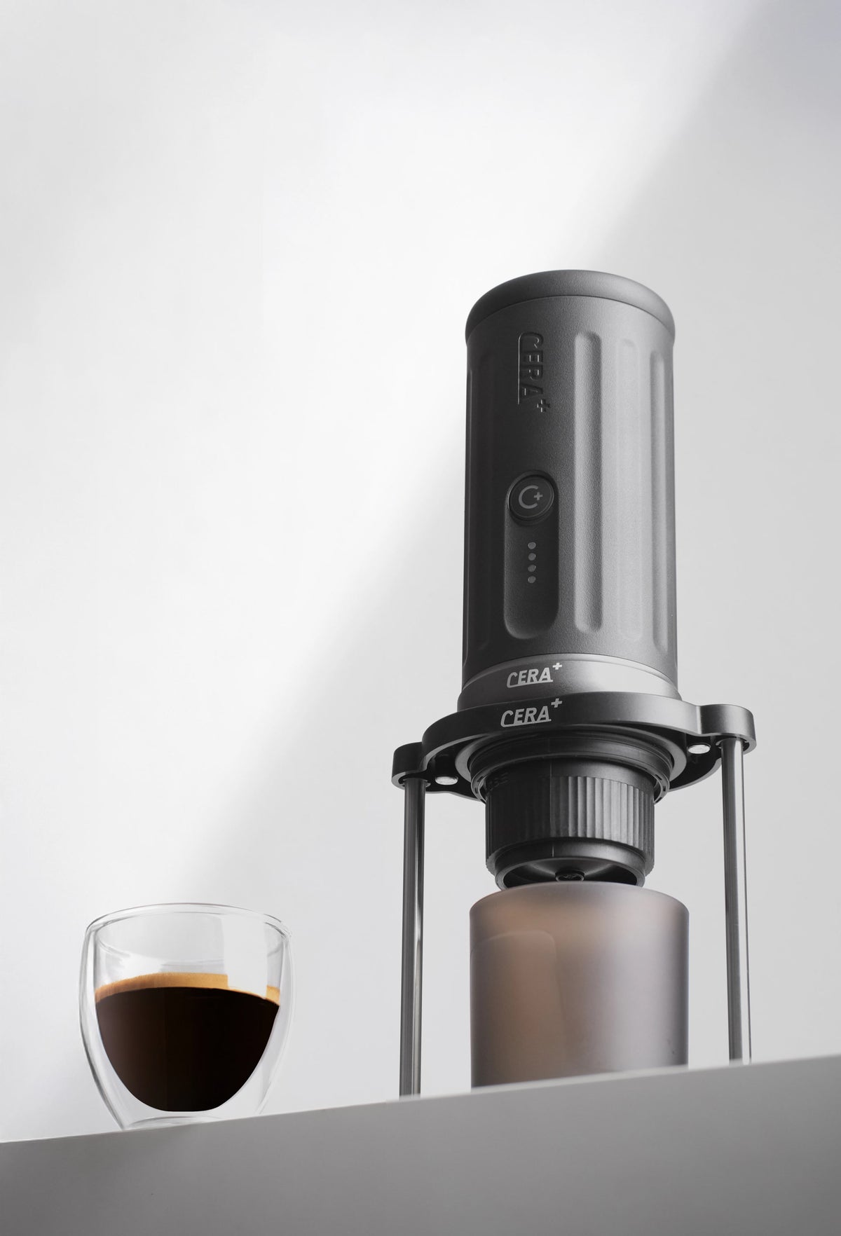 CERA+ PCM03S Space Grey on a separately sold coffee stand, front view
