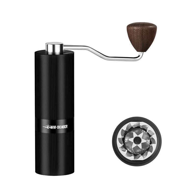 MHW-3BOMBER Racing M1 G5894B black manual grinder with steel burr detail