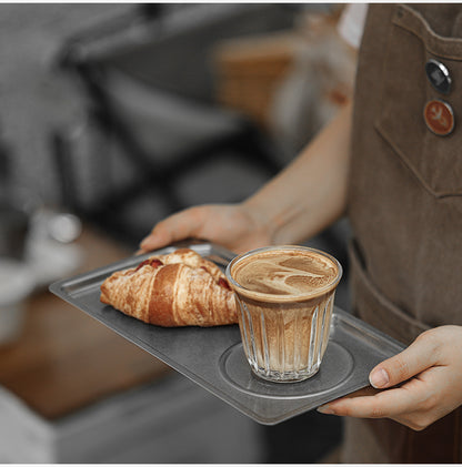 MHW-3BOMBER S5983SS silver tray carried with a glass coffee and croissant