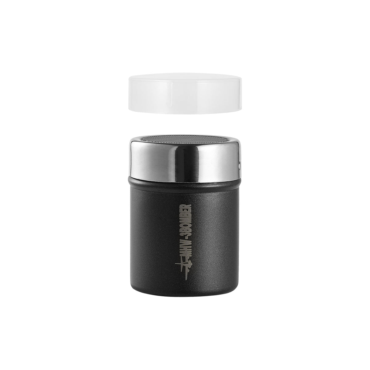 MHW-3BOMBER SP5366B matte black powder shaker with its lid