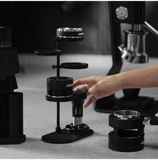 MHW-3BOMBER SR6107 Version B platform stand being used to store separate espresso tools