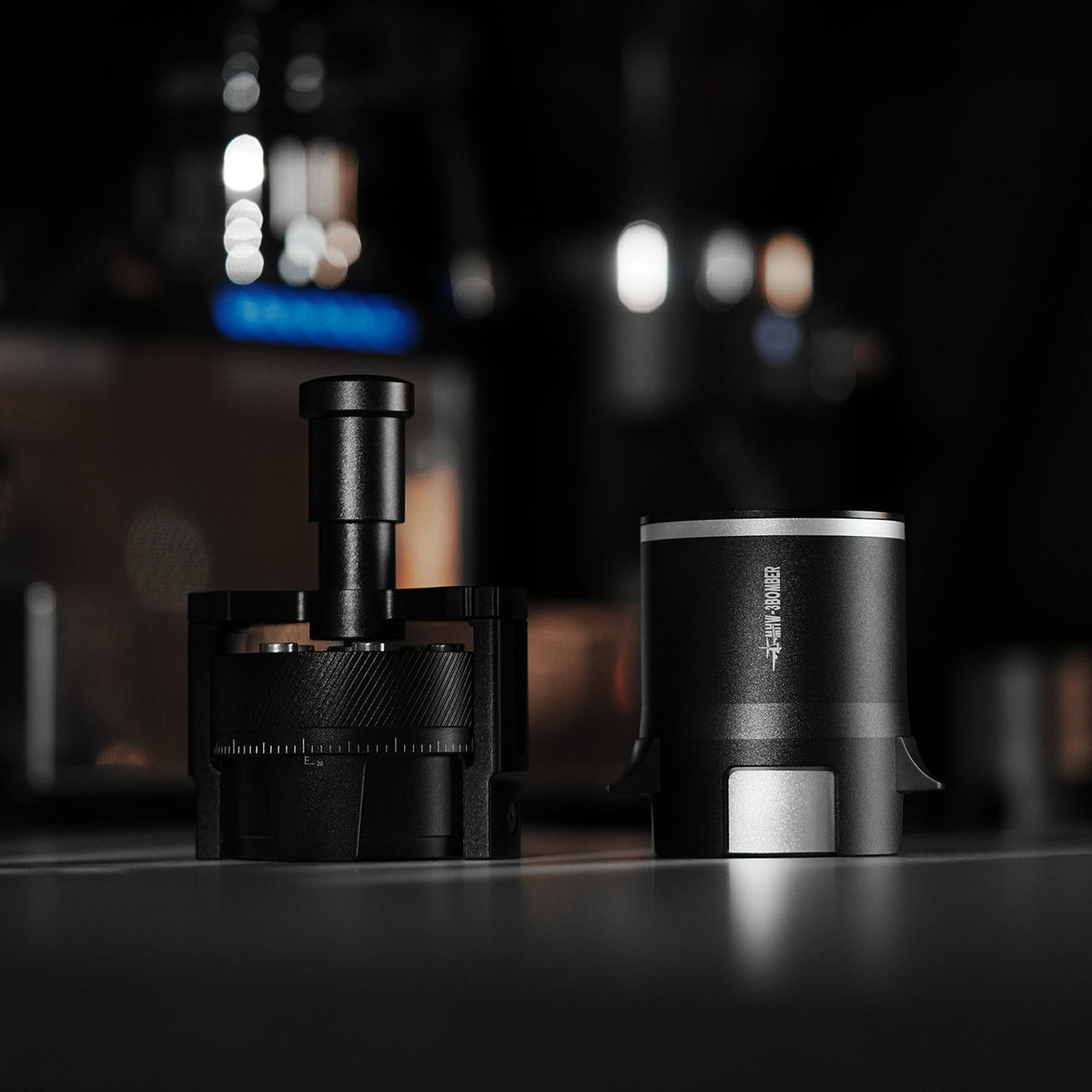 MHW-3BOMBER T5579 SE Pro 58 mm needle distributor on a counter; the separate shaker is not included