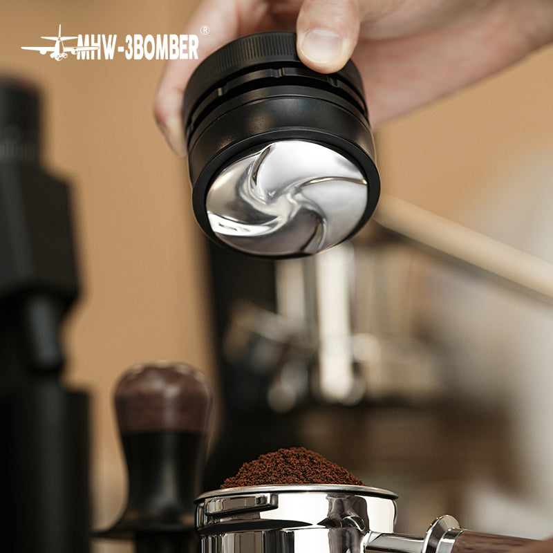 MHW-3BOMBER T6096 distributor above a basket of ground coffee