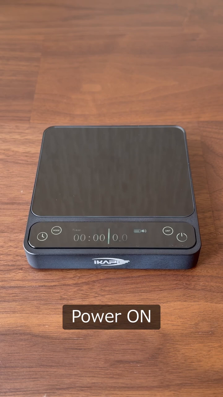 IKAPE V2 Pro black scale front controls powered on; separate brewing equipment is not included
